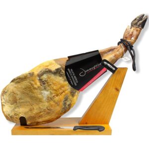 Iberico Ham (shoulder) Grass-fed Bone in from Spain - Jamon Iberico Pata Negra with Mediterranean Sea Salt - Gluten Free (Ham Stand & Knife included)